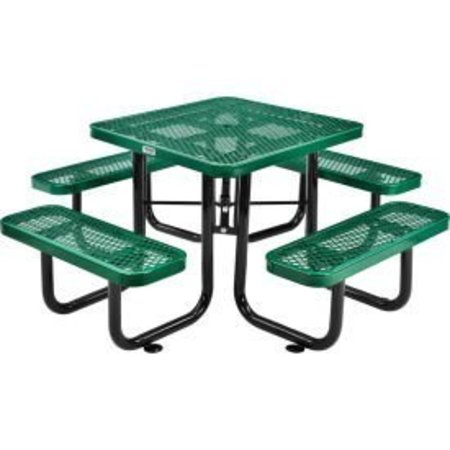 GLOBAL EQUIPMENT 3 ft. Square Outdoor Steel Picnic Table, Expanded Metal, Green 695501GN
